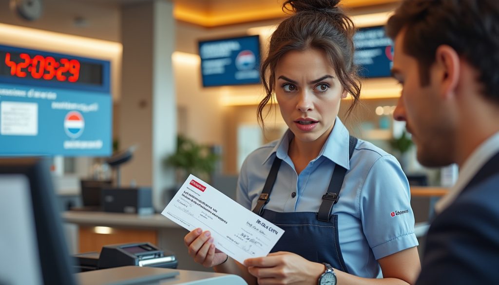 Chèque remis en caisse de supermarché en attente de remise en banque