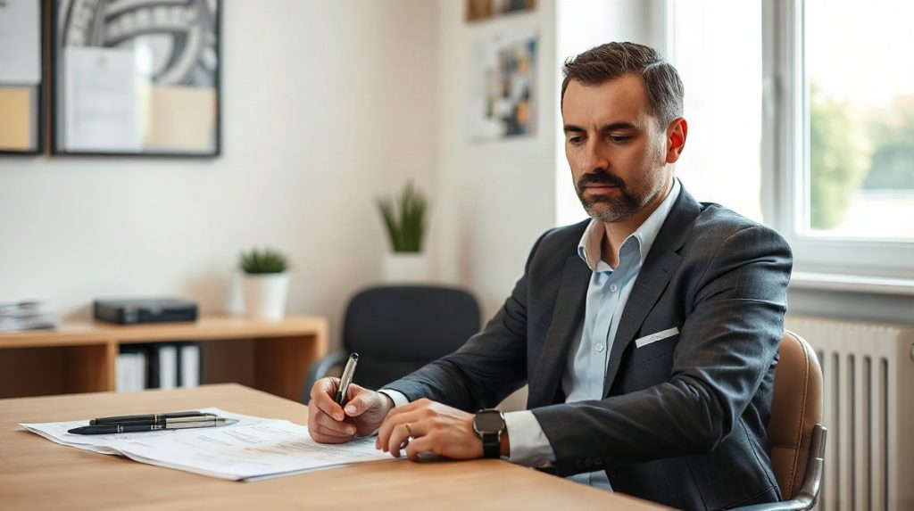 Chef d’entreprise examinant des documents papier au bureau