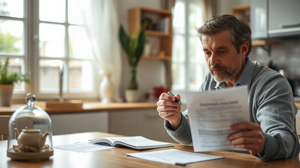 Personne examinant des documents imprimés avec un stylo, une autre en arrière-plan